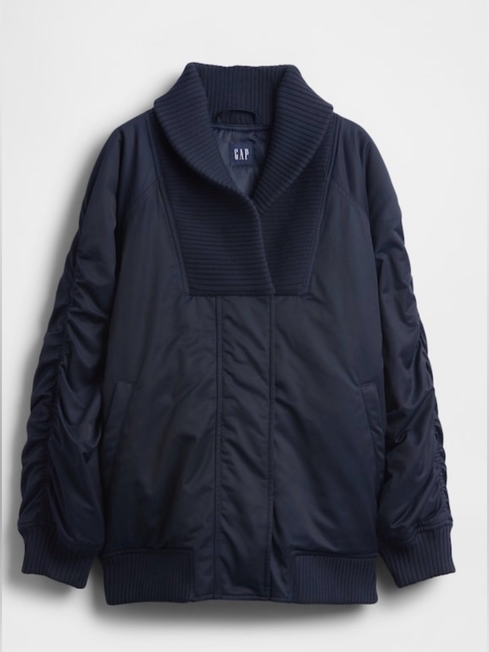 GAP Oversized Knit-Trim Bomber Jacket - Navy - Picture 5 of 7